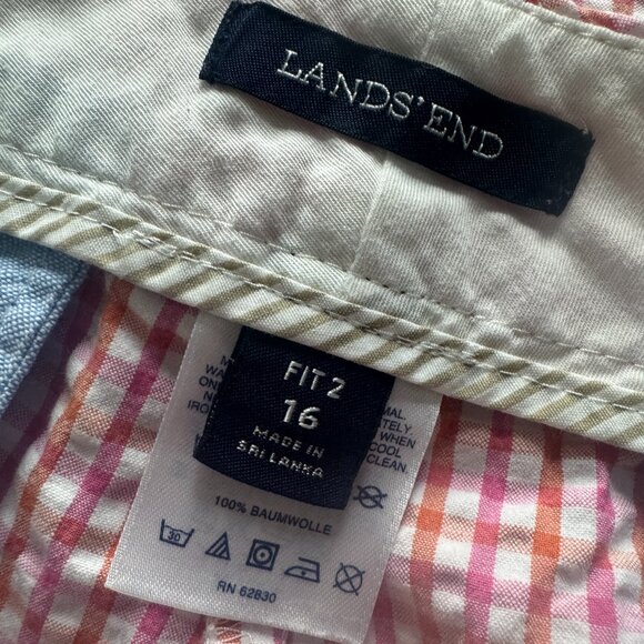 Lands End Shorts Gingham Seersucker Fit 2 Size 16 Pink - Picture 3 of 3